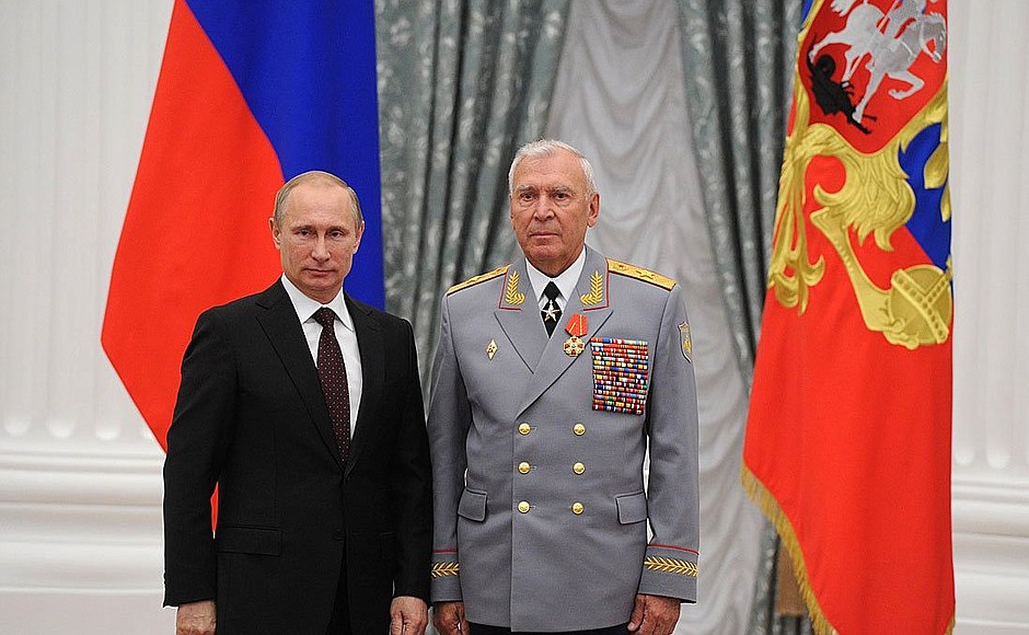 Presenting Russian Federation state decorations. The Order of Alexander Nevsky is awarded to Chairman of the national pubic organisation Russian Union of Veterans Mikhail Moiseyev.