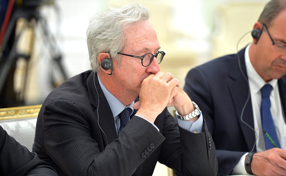 Meeting with French business community representatives. President and Chairman of the Board of Danone Franck Riboud.