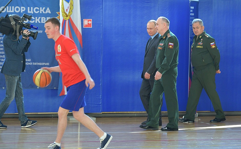 Touring the sports complex of the St Petersburg Suvorov Military Academy.