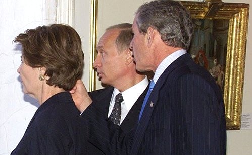 President Putin with US President George Bush and Laura Bush at the State Hermitage.