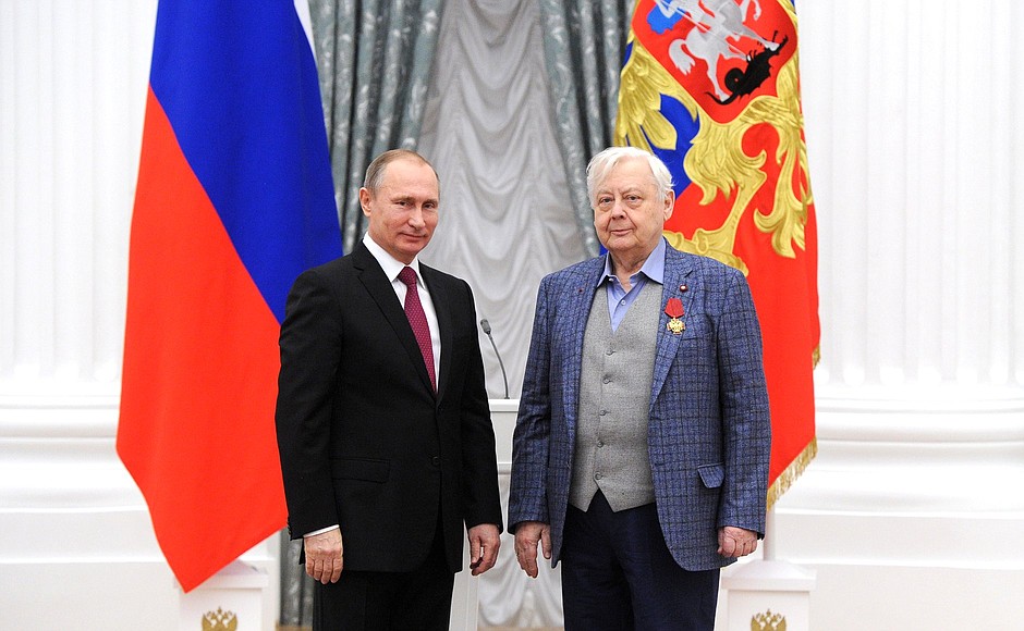 Presentation of state decorations. Oleg Tabakov, artistic director of the Anton Chekhov Moscow Art Theatre, is awarded the Order for Services to the Fatherland, IV degree.