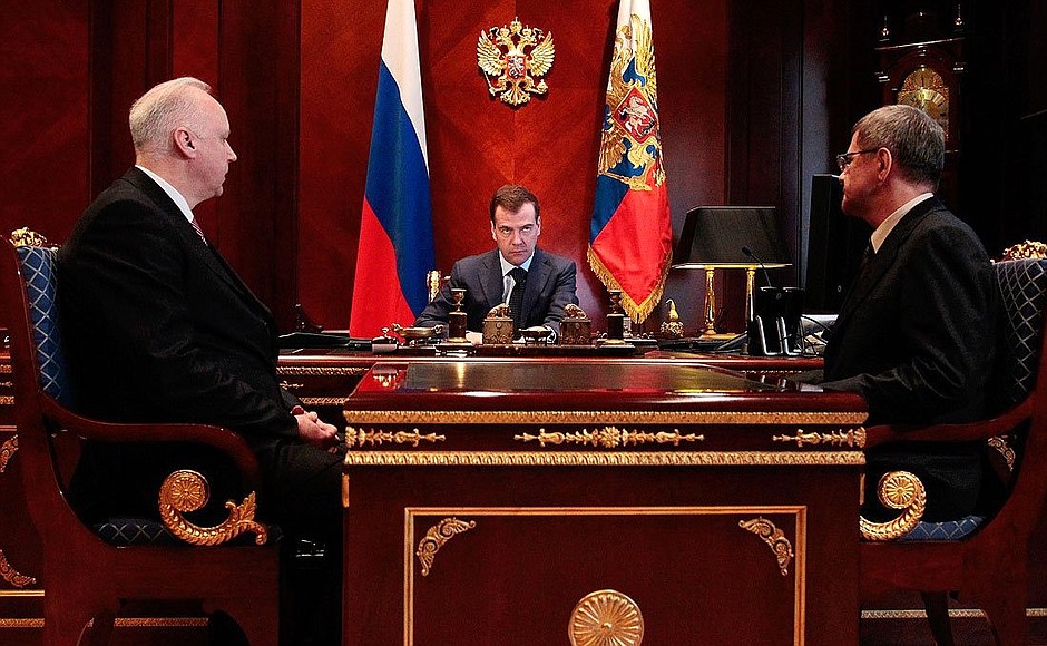 With Prosecutor General Yury Chaika (right) and Chairman of the Investigative Committee of Russia Alexander Bastrykin.