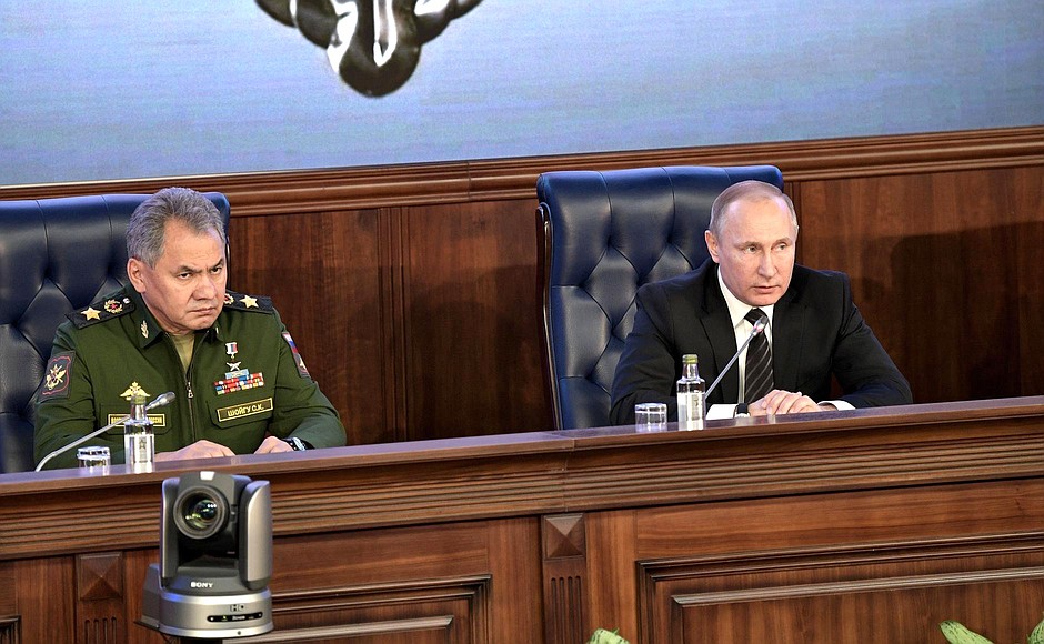 With Defence Minister Sergei Shoigu at the expanded meeting of the Defence Ministry Board.