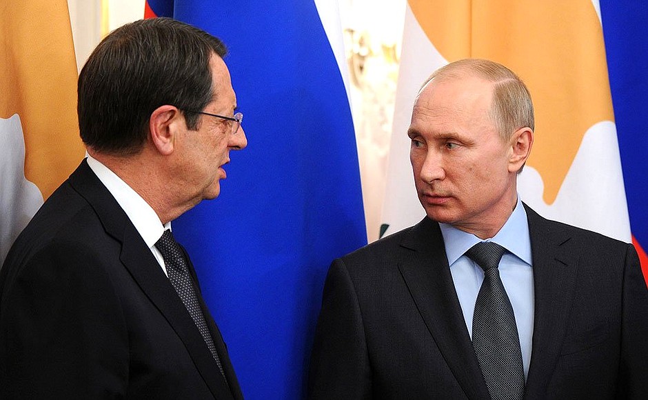 At the signing ceremony of Russian-Cypriot documents. With President of the Republic of Cyprus Nicos Anastasiades.