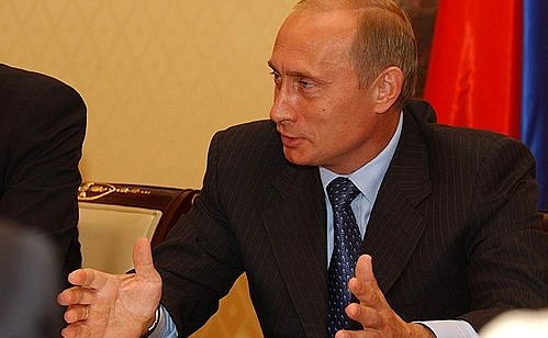 President Putin at a meeting with members of the Central Election Commission.