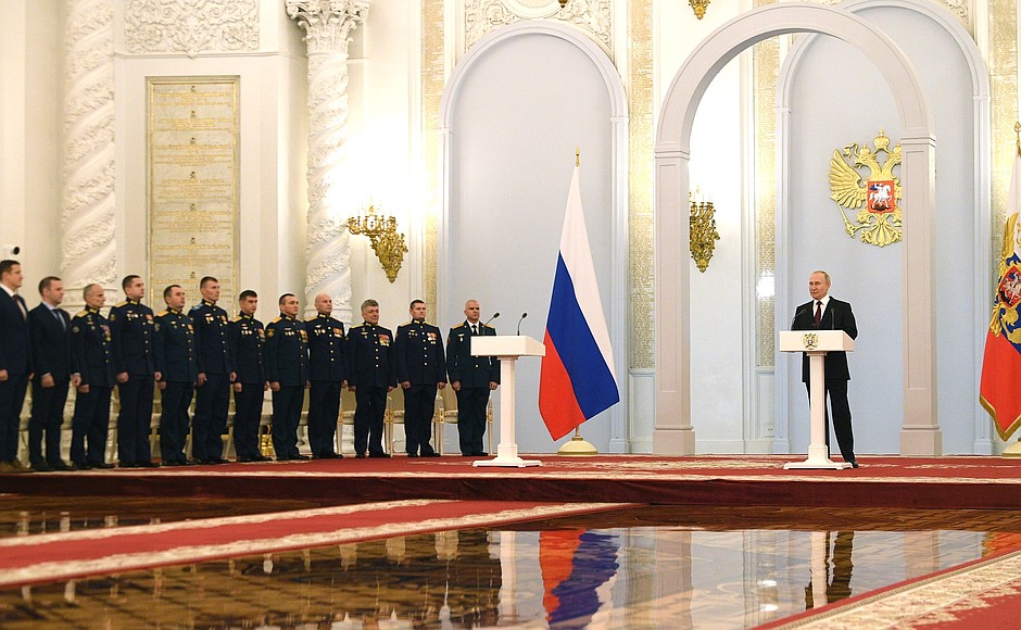 The ceremony to present Gold Star medals to Heroes of Russia.