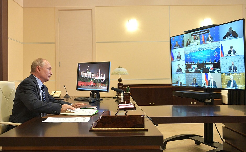Meeting with members of the Board of the Russian Union of Industrialists and Entrepreneurs (via videoconference).