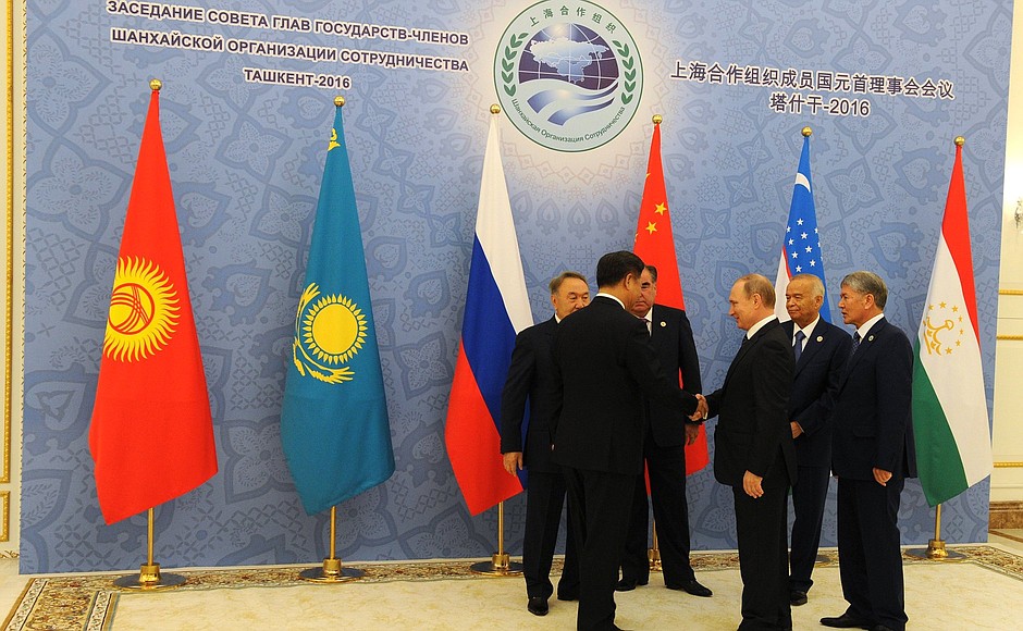 Before the start of a narrow format meeting of the Shanghai Cooperation Organisation Council of Heads of State.