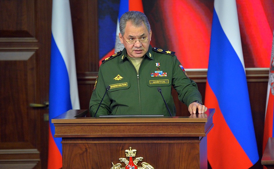 Defence Minister Sergei Shoigu at a expanded meeting of Defence Ministry Board.