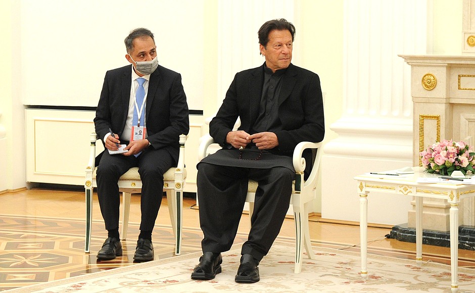 Премьер-министр Пакистана Имран-Хан в ходе российско-пакистанских переговоров.