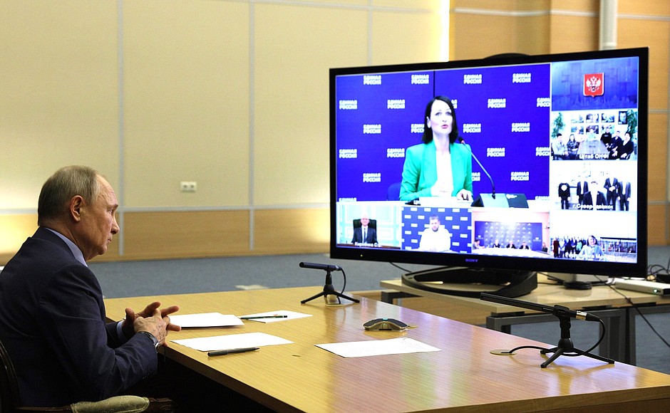 At the meeting with representatives of the United Russia party (via videoconference).