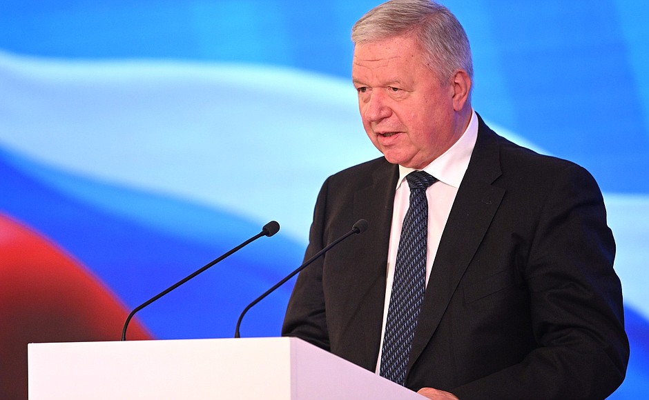 Chairman of the Federation of Independent Trade Unions of Russia Mikhail Shmakov at the 12th Congress of the Federation of Independent Trade Unions of Russia.
