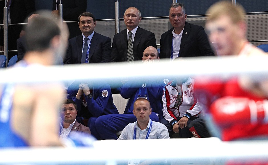 Attending boxing competitions held as part of the 2nd European Games.