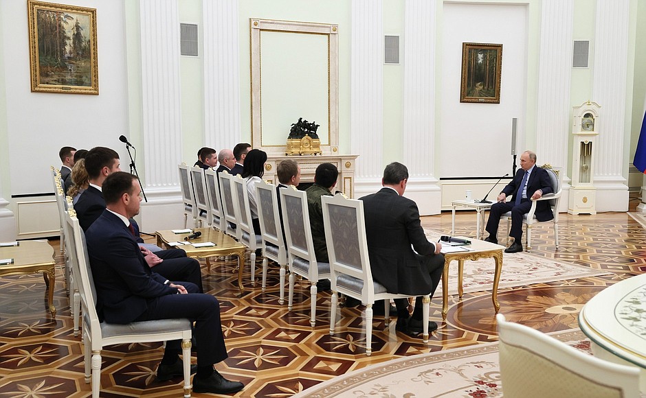 At the meeting with winners of Leaders of Russia competition.