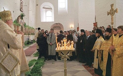 President Putin attending an evening divine service at the Solovetsky Saviour-Transfiguration Monastery.