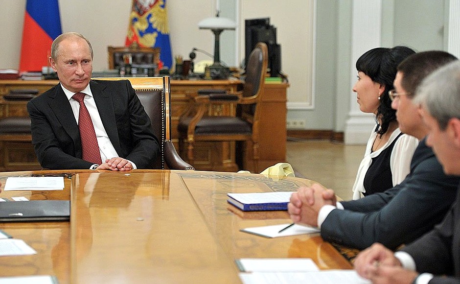 At a meeting with Head of Karachayevo-Circassia Rashid Temrezov and local residents.
