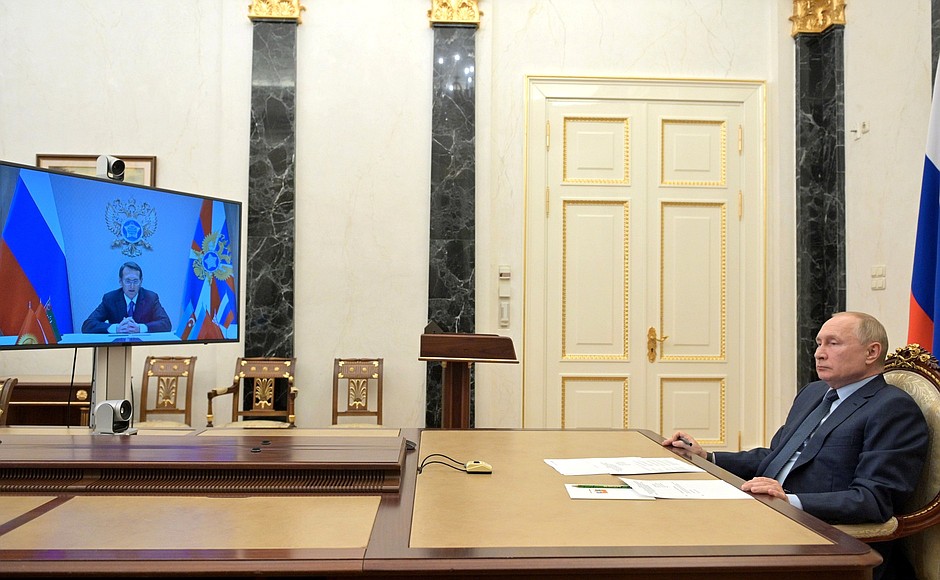During a meeting with heads of security agencies of CIS countries (via videoconference).