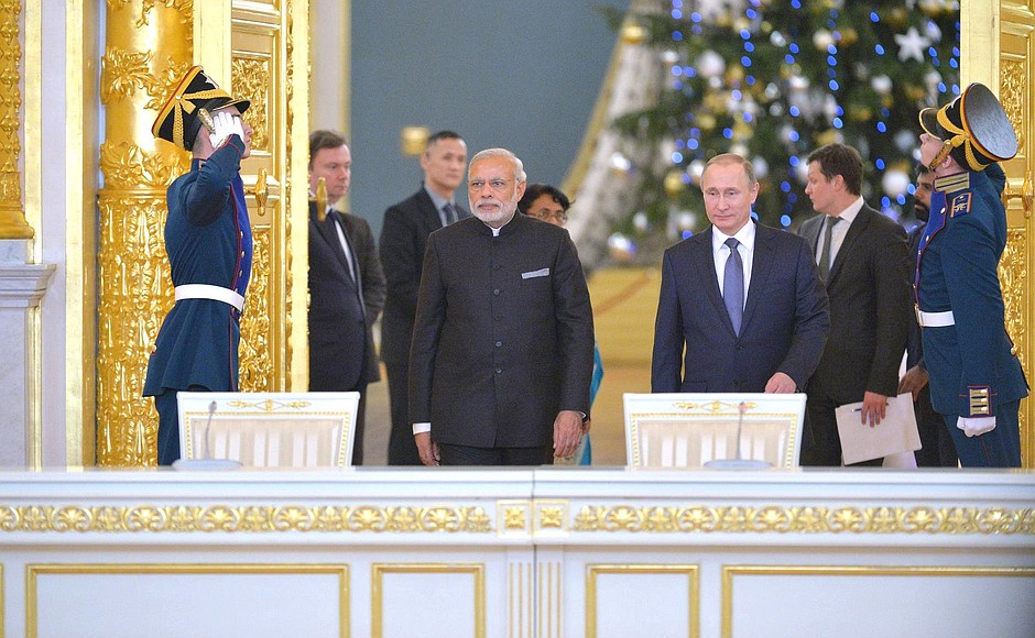 Встреча Владимира Путина и Нарендры Моди с представителями деловых кругов России и Индии.
