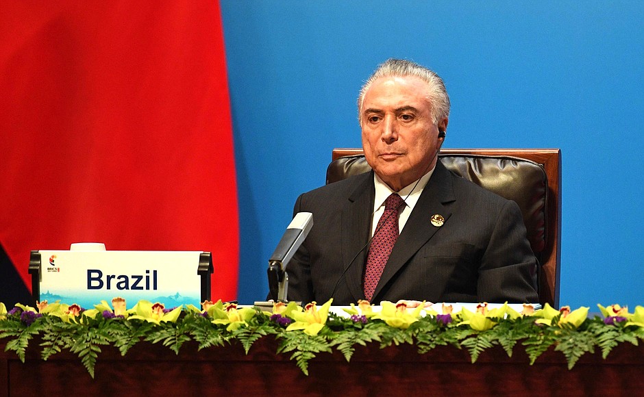 Президент Бразилии Мишел Темер на встрече с членами Делового совета БРИКС.