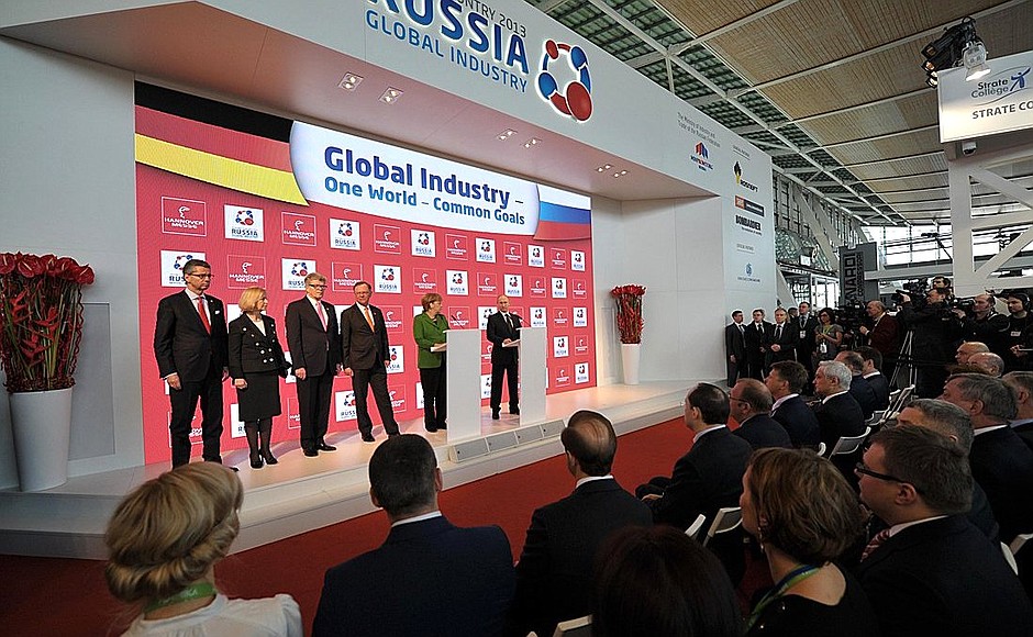 Opening of the Russian pavilion at the Hannover Messe 2013.