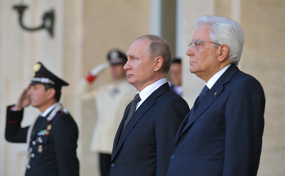 Церемония официальной встречи Президента России Президентом Итальянской Республики Серджо Маттареллой.