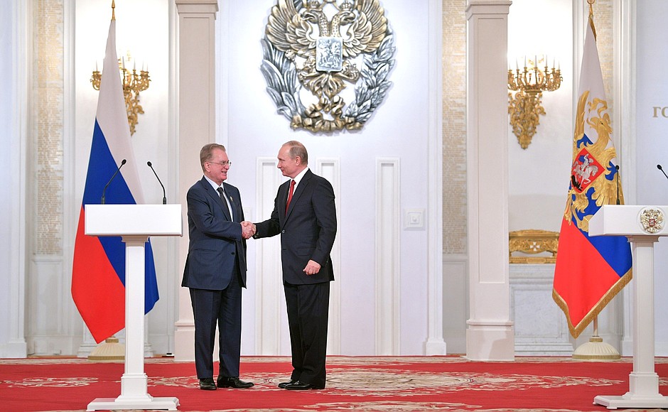 At the Russian Federation National Awards presentation ceremony. Laureate of the Russian Federation National Award in literature and the arts Mikhail Piotrovsky.