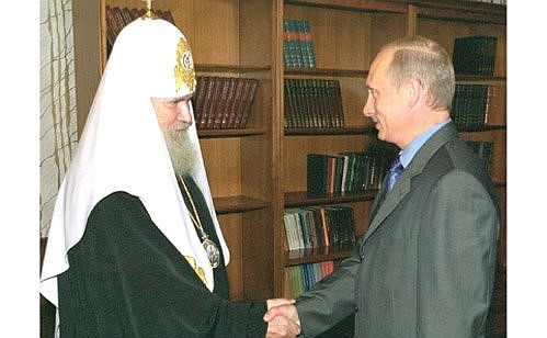 President Putin with Alexii II, the Patriarch of Moscow and All Russia.