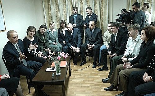 President Putin meeting with university students.