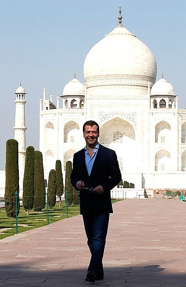 Visiting the Taj Mahal.