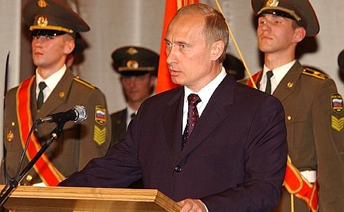 President Putin addressing an official function dedicated to the 58th anniversary of the Soviet Union\'s victory in the Great Patriotic War.