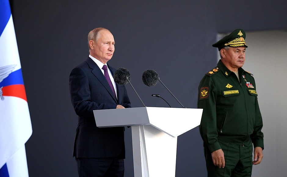 With Defence Minister Sergei Shoigu at the opening ceremony of the Army 2021 International Military Technical Forum and the International Army Games 2021.