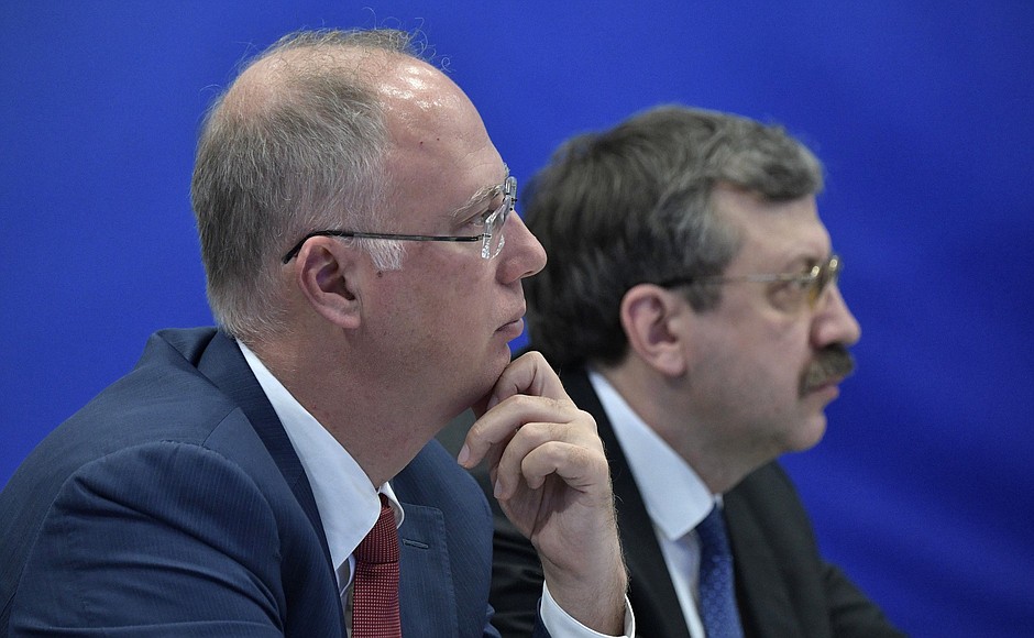 At the expanded meeting of the State Council Presidium on improving housing and creating a comfortable urban environment. Russian Direct Investment Fund CEO Kirill Dmitriev and State Secretary and Deputy Head of the Federal Anti-Monopoly Service Andrei Tsarikovsky.
