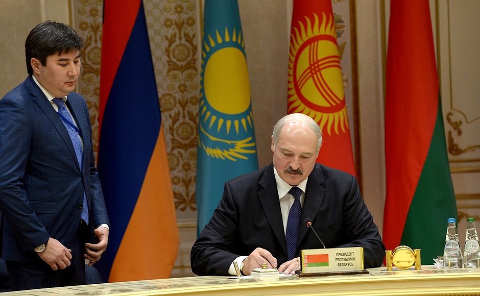 President of the Republic of Belarus Alexander Lukashenko at a meeting of the Intergovernmental Council of the Eurasian Economic Community.