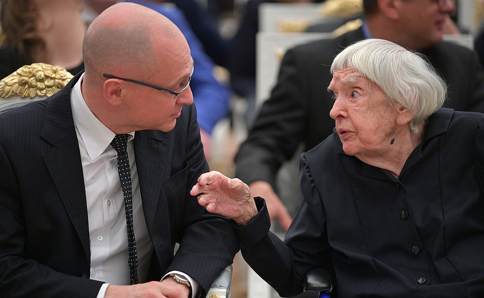 First Deputy Chief of Staff of the Presidential Executive Office Sergei Kiriyenko and laureate of the National Award for outstanding achievements in human rights activity Lyudmila Alekseyeva.