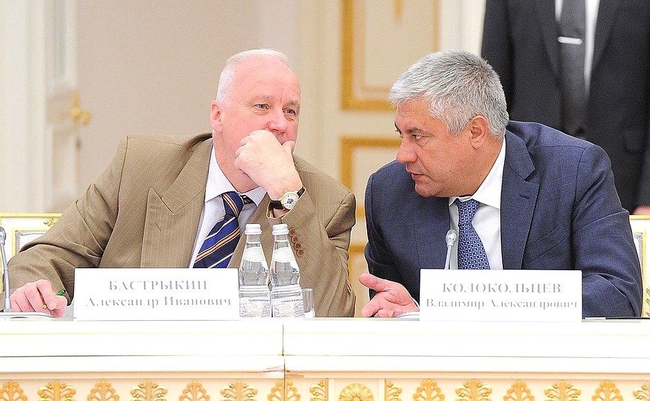 Chairman of Russia’s Investigative Committee Alexander Bastrykin and Interior Minister Vladimir Kolokoltsev at a meeting of the Coordination Council for Implementing the National Children's Strategy.