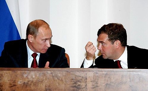 Meeting of the Council of Legislators. On the right, First Deputy Prime Minister Dmitrii Medvedev.