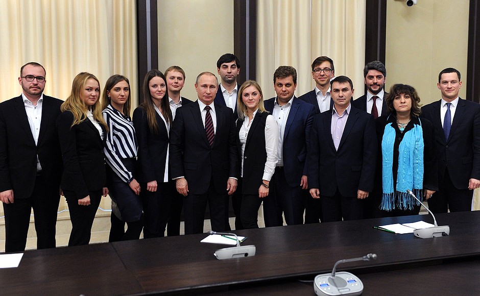 With members of the committee that prepared Russia’s bid to host the XIX World Festival of Youth and Students.