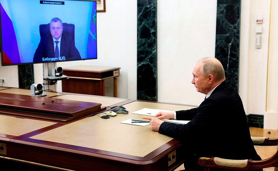 Meeting with Astrakhan Region Governor Igor Babushkin (via videoconference).