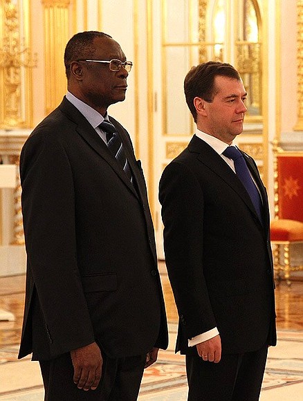 Presentation by foreign ambassadors of their letters of credence. With Ambassador of Gabon Rene Makongo.