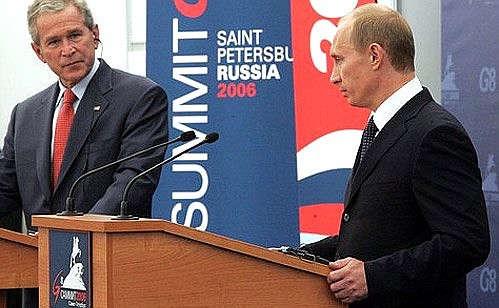 Совместная пресс-конференция по итогам переговоров с Президентом США Джорджем Бушем.