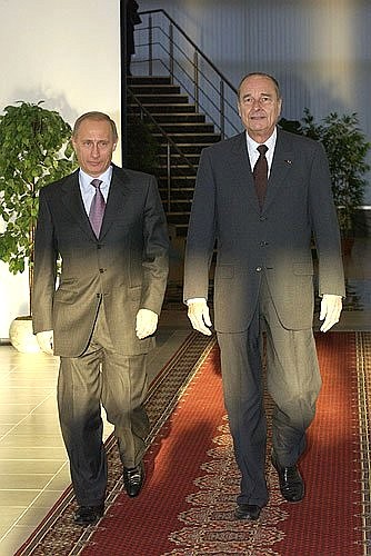 President Putin before a joint press conference with French President Jacques Chirac.