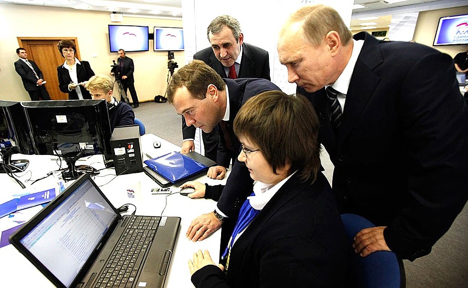 At United Russia’s central campaign headquarters. With Prime Minister Vladimir Putin.