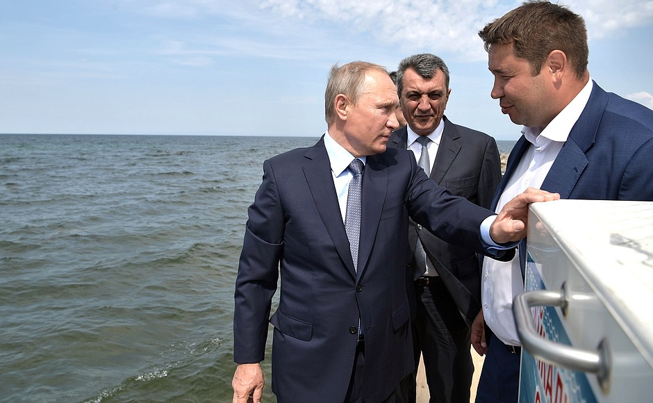 At the ceremony of releasing Baikal omul fry into Lake Baikal.