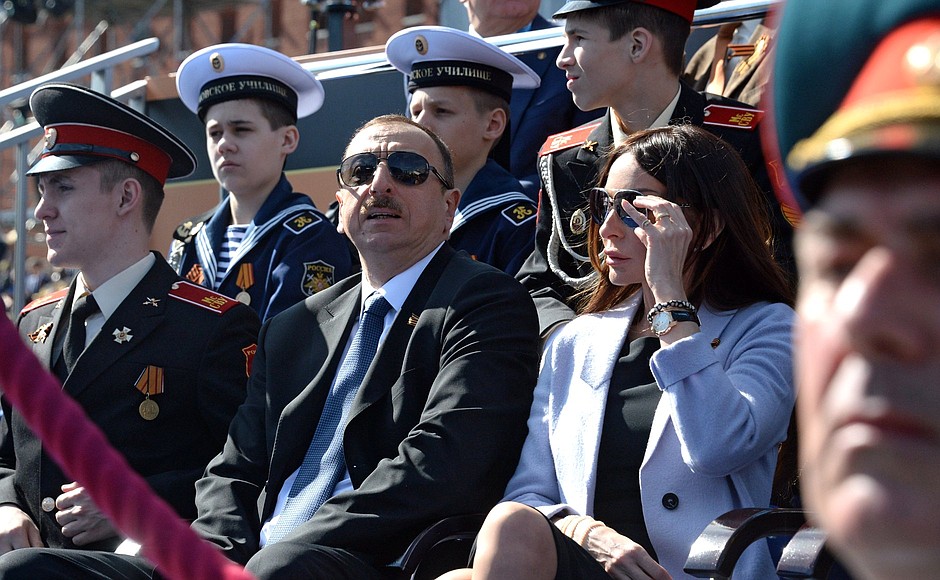 President of Azerbaijan Ilkham Aliyev and First Lady Mekhriban at the military parade to mark the 70th anniversary of Victory in the 1941–1945 Great Patriotic War.