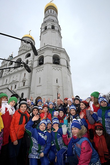 With children attending Kremlin New Year Party.