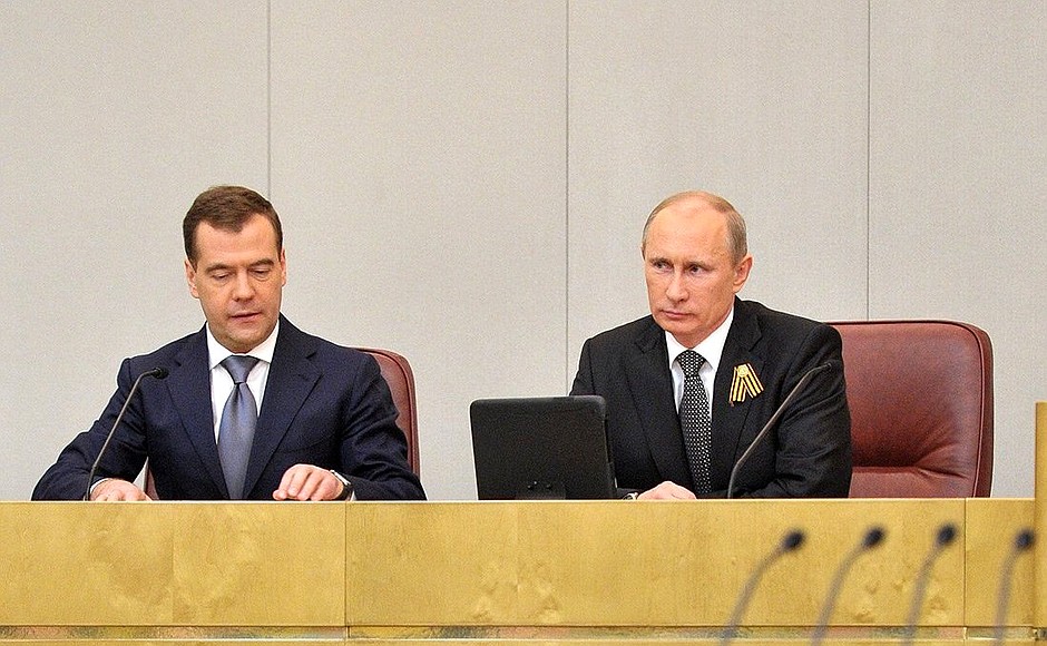 With Dmitry Medvedev at the State Duma plenary session.