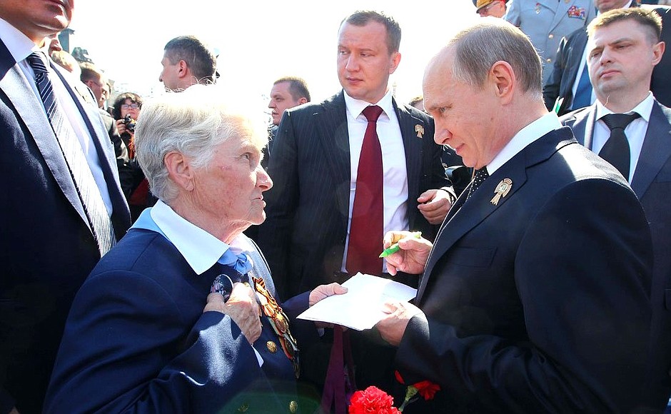 With war veterans after military parade celebrating the 68th anniversary of Victory in the Great Patriotic War.