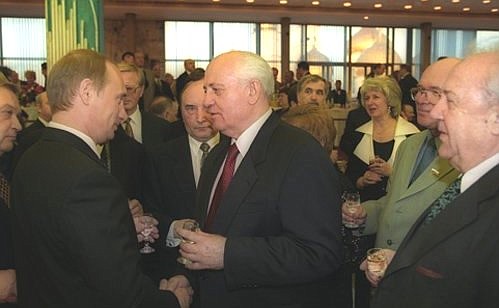 Vladimir Putin and Mikhail Gorbachev, the first and last President of the Soviet Union, at a party after the inauguration ceremony.