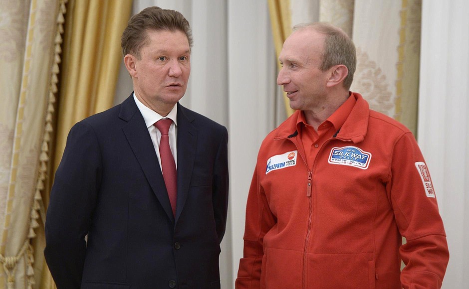 Gazprom CEO Alexei Miller and Vladimir Chagin, director of the KAMAZ-Avtosport non-profit partnership and head of the 2016 Moscow-Beijing Silk Way Rally intercontinental marathon, before a meeting with KAMAZ-Master team and organisers of the 2016 Silk Way Rally.