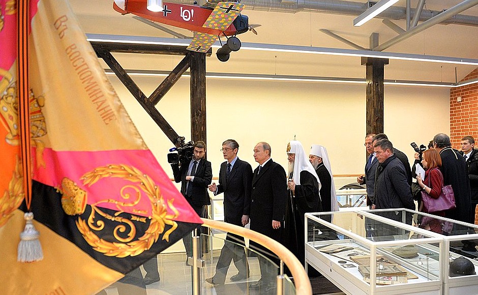 Visiting the Church of St Sergius of Radonezh in Tsarskoye Selo. Vladimir Putin saw the exhibition Guards Riflemen at the Service of Their Fatherland.